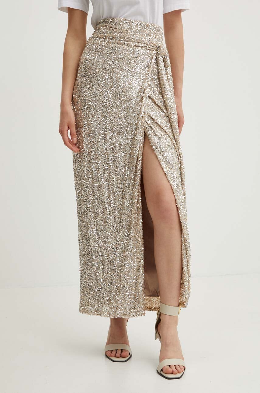 Never Fully Dressed fusta culoarea bej, midi, drept, NFDSK247