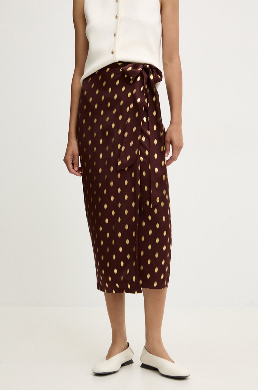 Never Fully Dressed fusta Jaspre Skirt culoarea maro, midi, drept, NFDSK635 Never Fully Dressed fusta Jaspre Skirt culoarea maro, midi, drept, NFDSK635