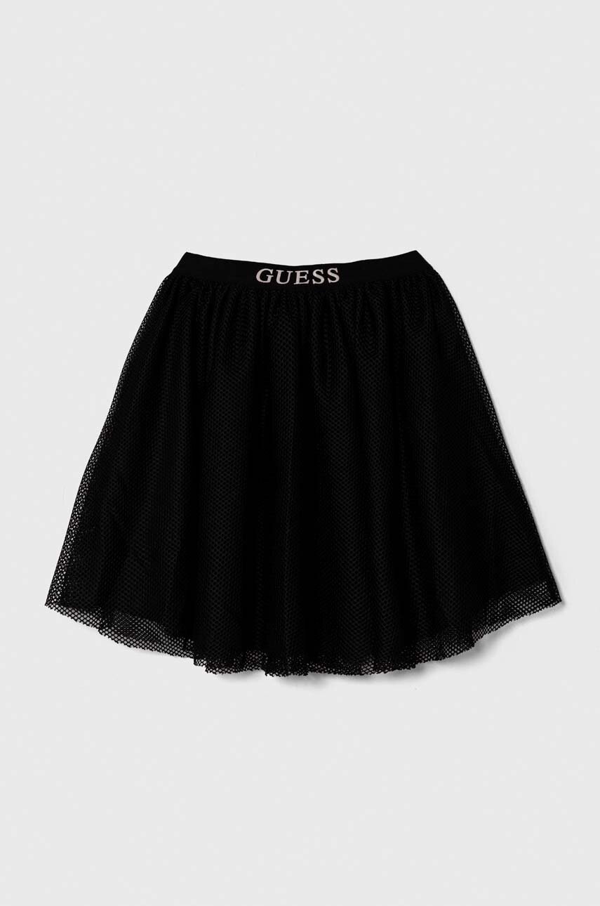 

Детска пола Guess в черно къса разкроена, Черен