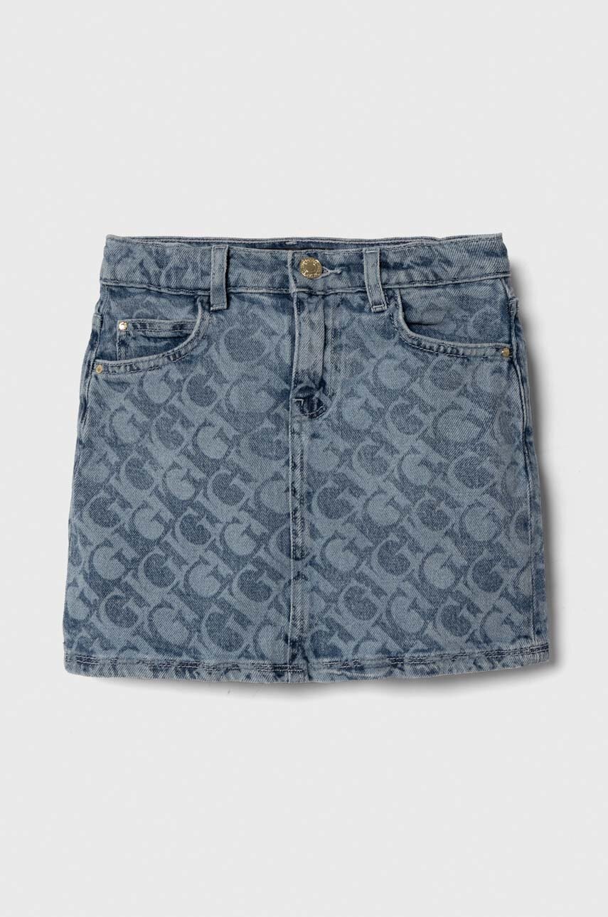 

Детска дънкова пола Guess в синьо къса със стандартна кройка, Син