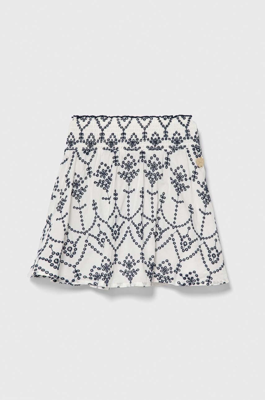 

Детска памучна пола Guess в бяло къса разкроена, Бял