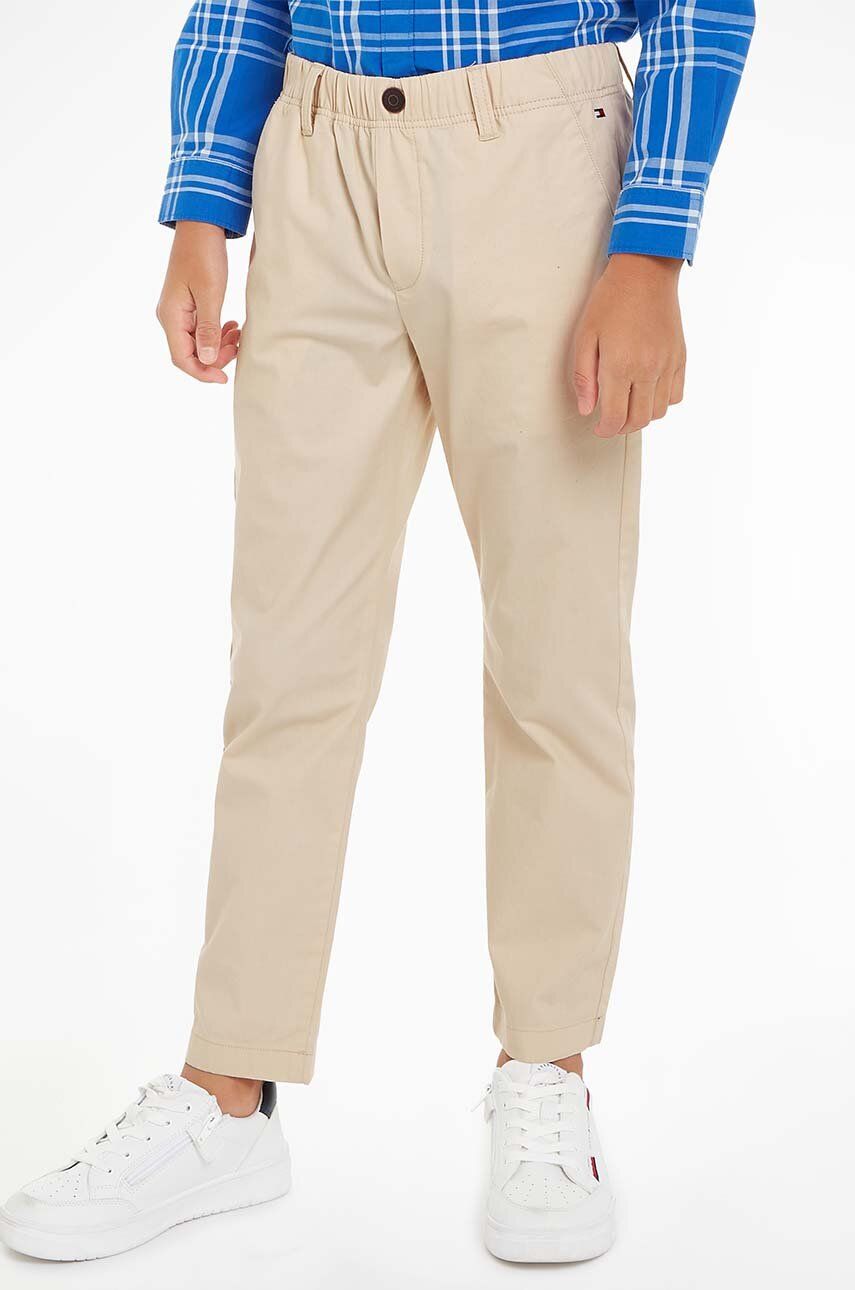 Levně Dětské kalhoty Tommy Hilfiger béžová barva, hladké