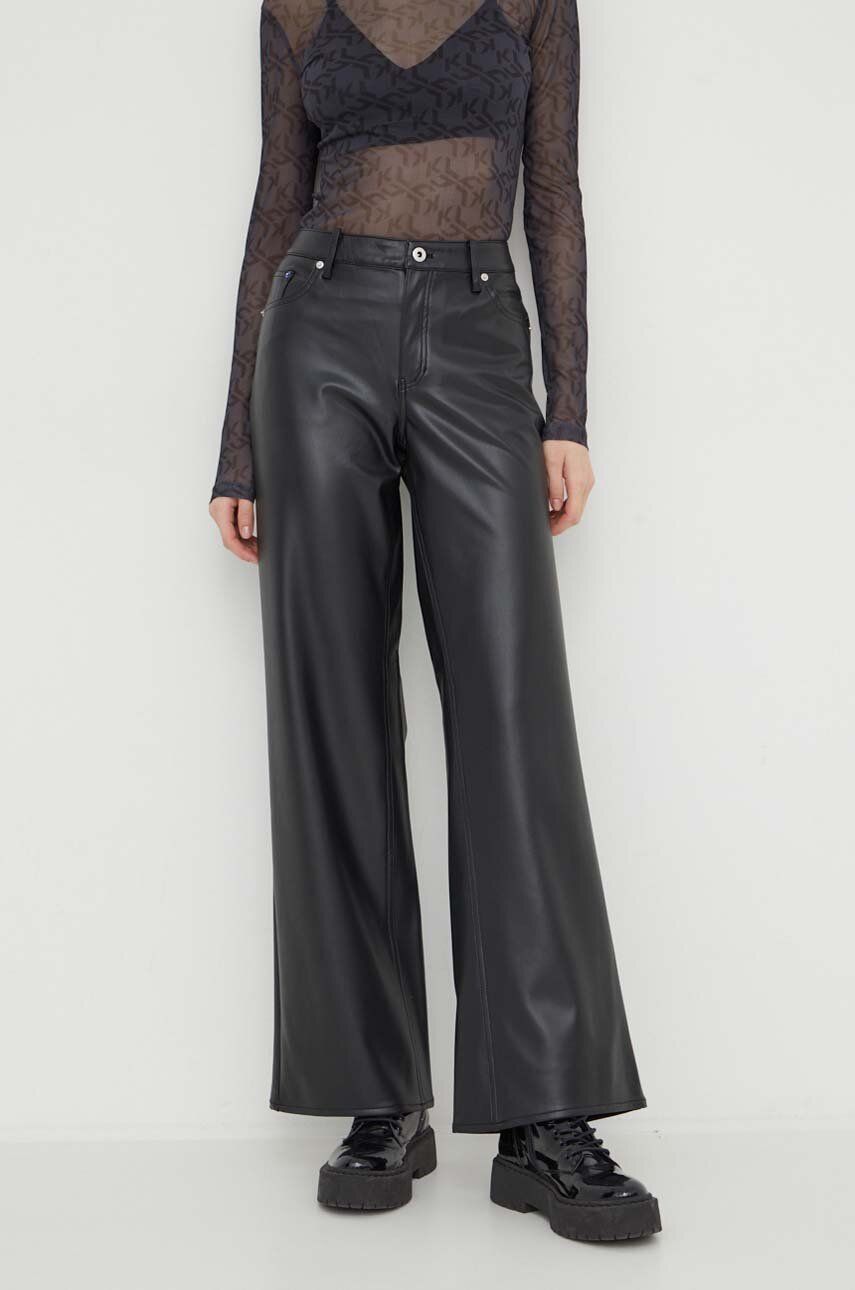 Karl Lagerfeld Jeans pantaloni femei, culoarea negru, lat, medium waist