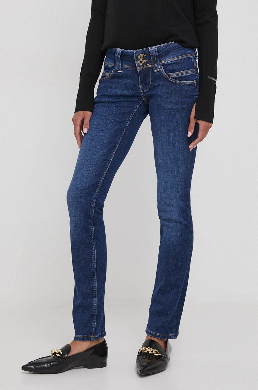 Pepe Jeans jeansi Slim femei, culoarea albastru marin