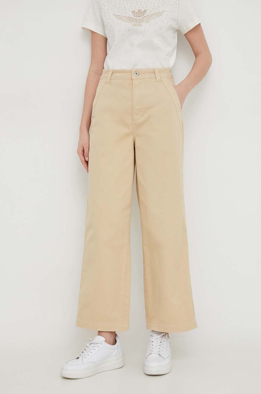 Pepe Jeans pantaloni Tasha femei, culoarea bej, drept, high waist