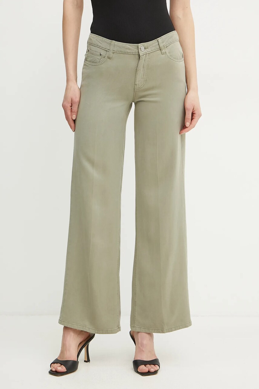 Levně Kalhoty Guess dámské, zelená barva, jednoduché, high waist, W4GA96 WDP85
