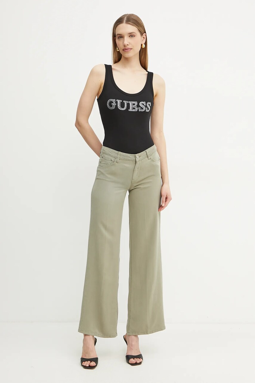 Брюки Guess женские цвет зелёный прямые высокая посадка W4GA96 WDP85 Брюки Guess женские цвет зелёный прямые высокая посадка W4GA96 WDP85