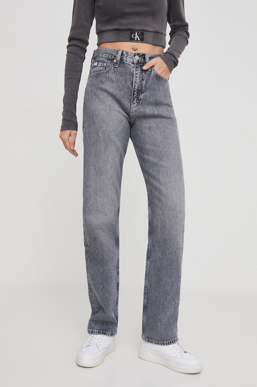 

Дънки Calvin Klein Jeans с висока талия J20J222776, Сив