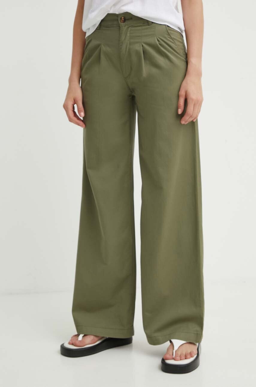 Levi\'s pantaloni PLEATED WIDELEG femei, culoarea verde, lat, high waist