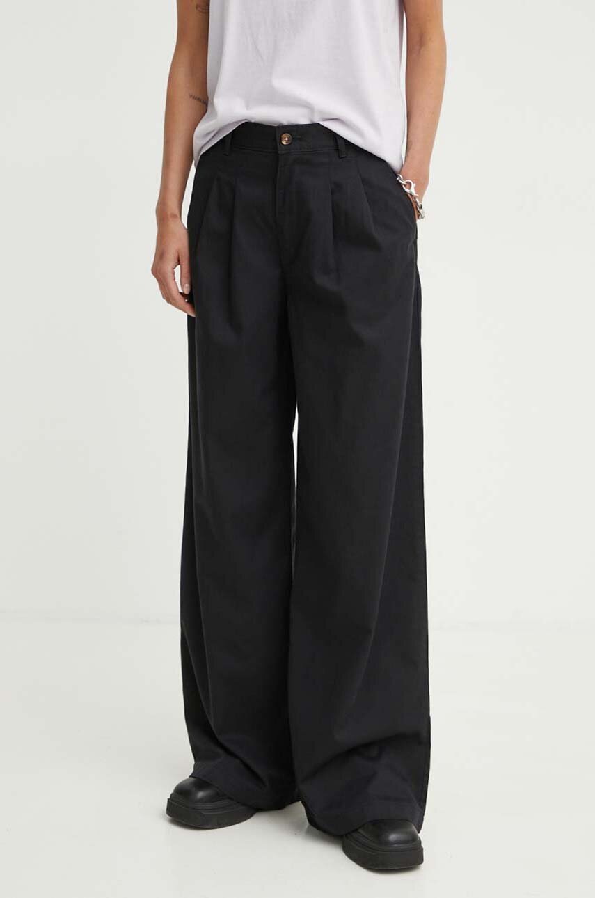 Levi's pantaloni PLEATED WIDELEG femei, culoarea negru, lat, high waist