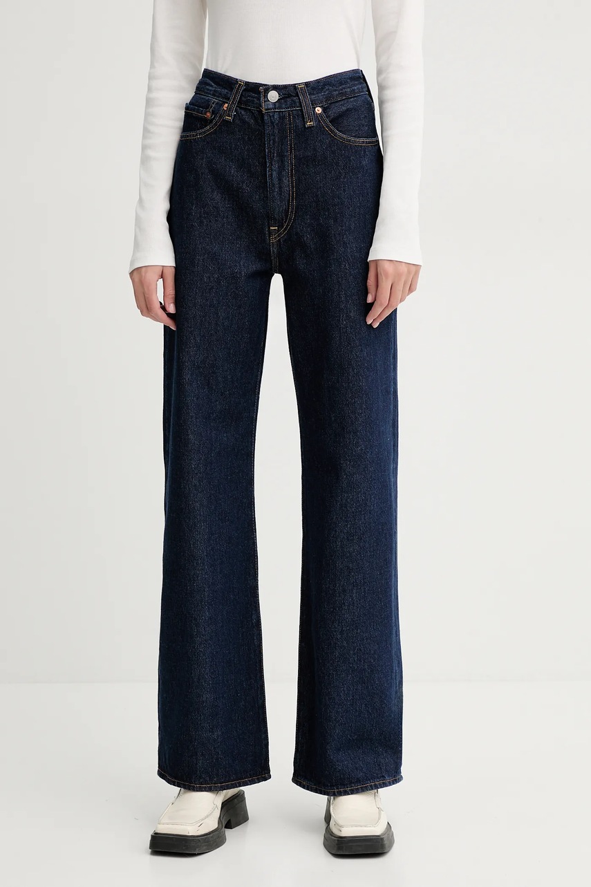 Levi\'s jeansi RIBCAGE WIDE LEG femei, culoarea albastru marin A6081
