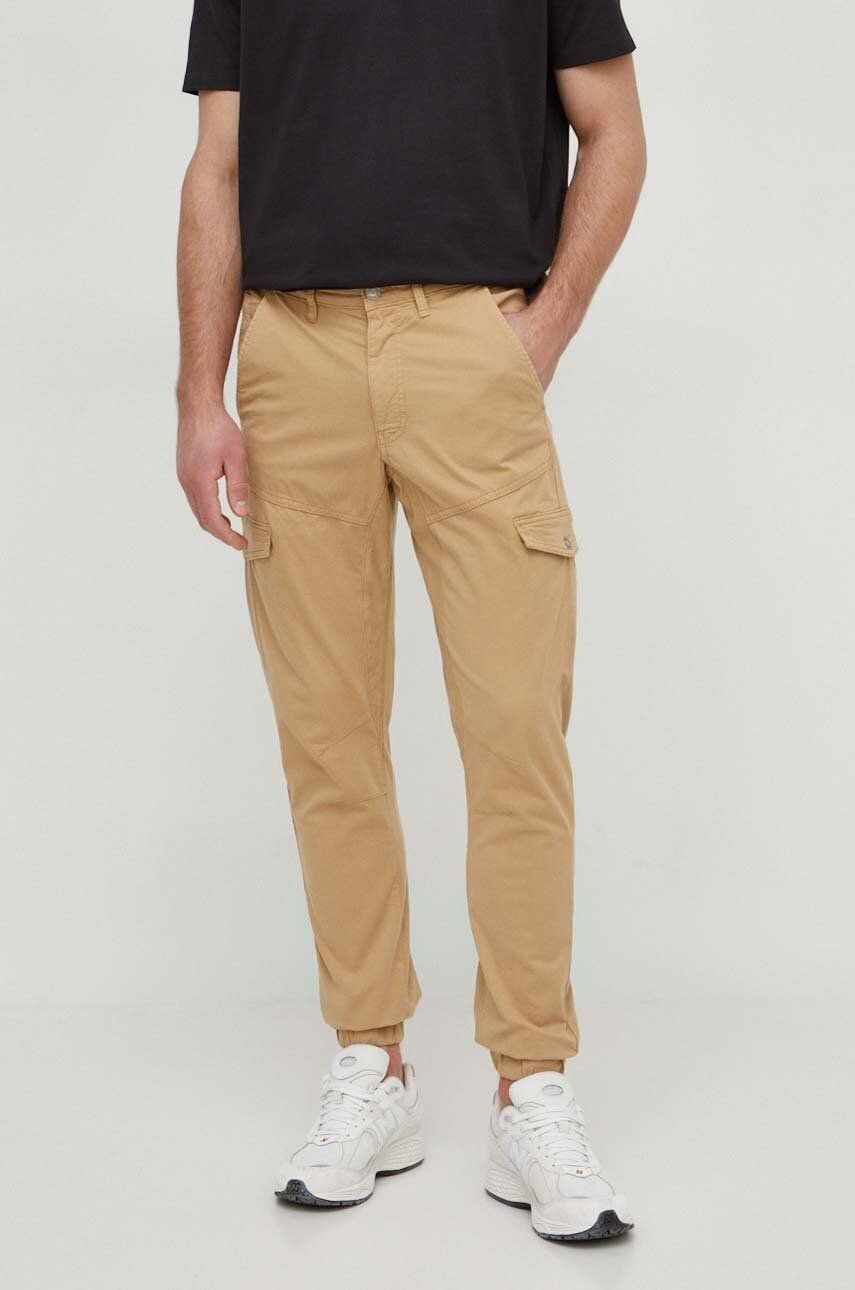 E-shop Kalhoty Guess NEW KOMBAT pánské, hnědá barva, přiléhavé, M4RB17 WFYSA