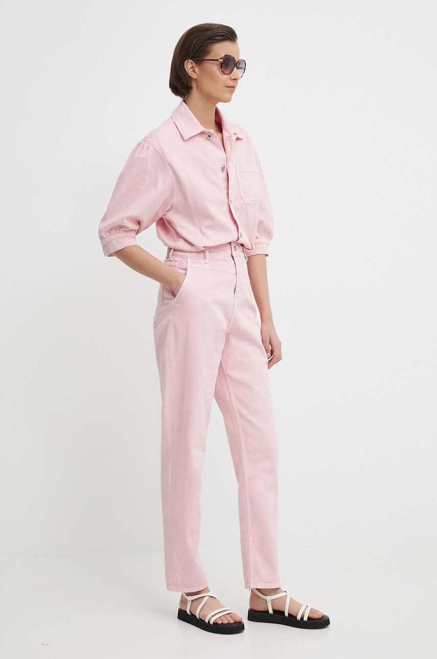 E-shop Džínový overal Pepe Jeans růžová barva, s límečkem