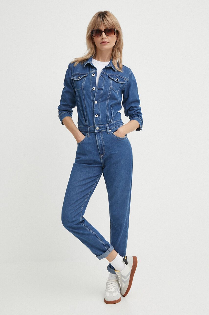Pepe Jeans salopeta jeans JESSICA culoarea albastru marin, cu guler, PL230490