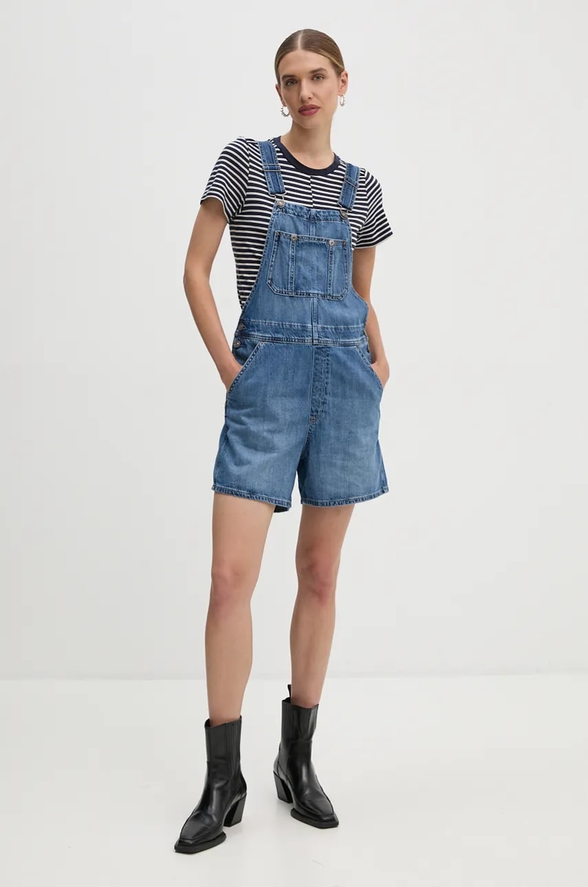 G-Star Raw salopeta jeans bumbac, cold shoulder G-Star Raw salopeta jeans bumbac, cold shoulder