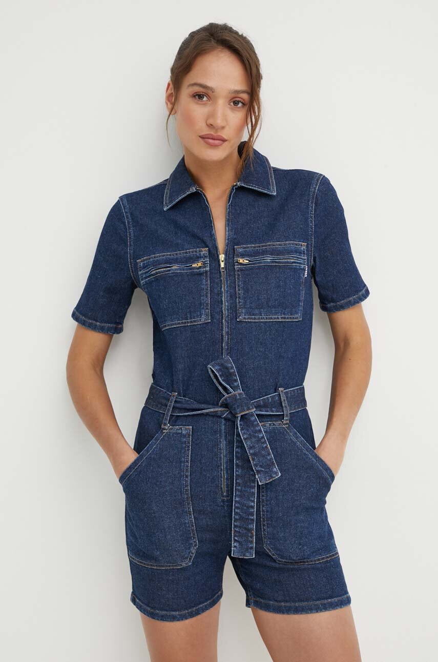 La Petite Française salopeta jeans CAPUCINE culoarea albastru marin, cu guler