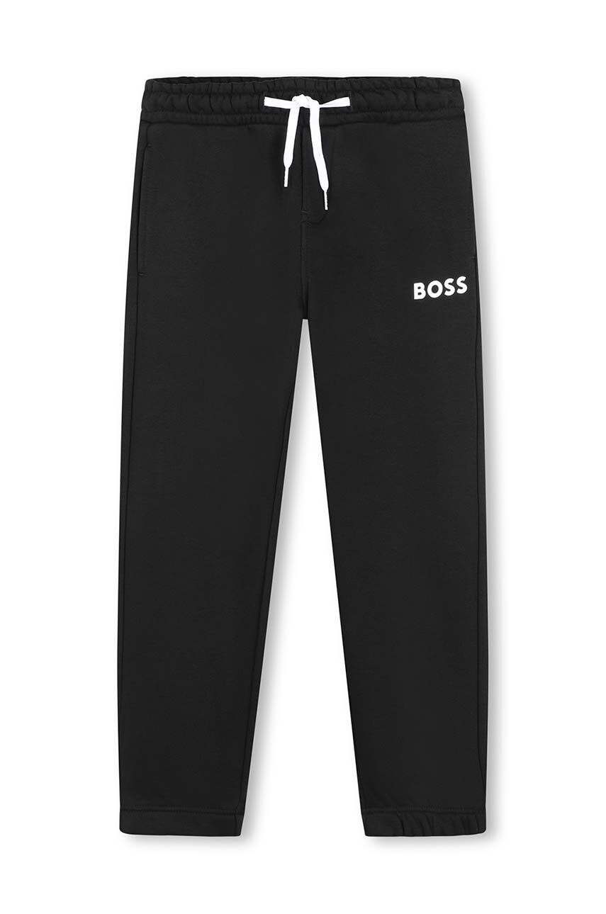 BOSS pantaloni de trening pentru copii culoarea negru, neted