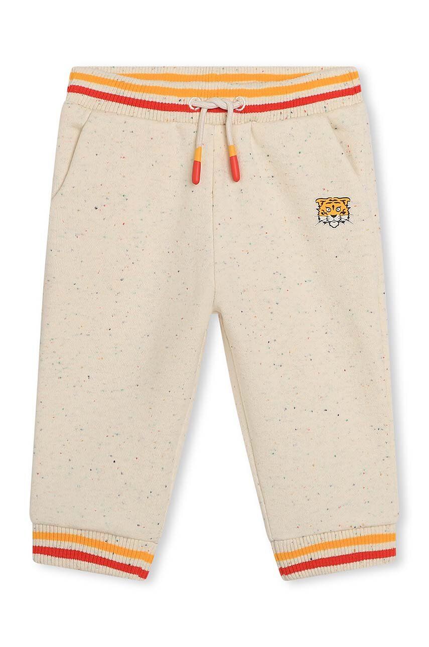 Kenzo Kids pantaloni de trening pentru copii culoarea bej, cu imprimeu