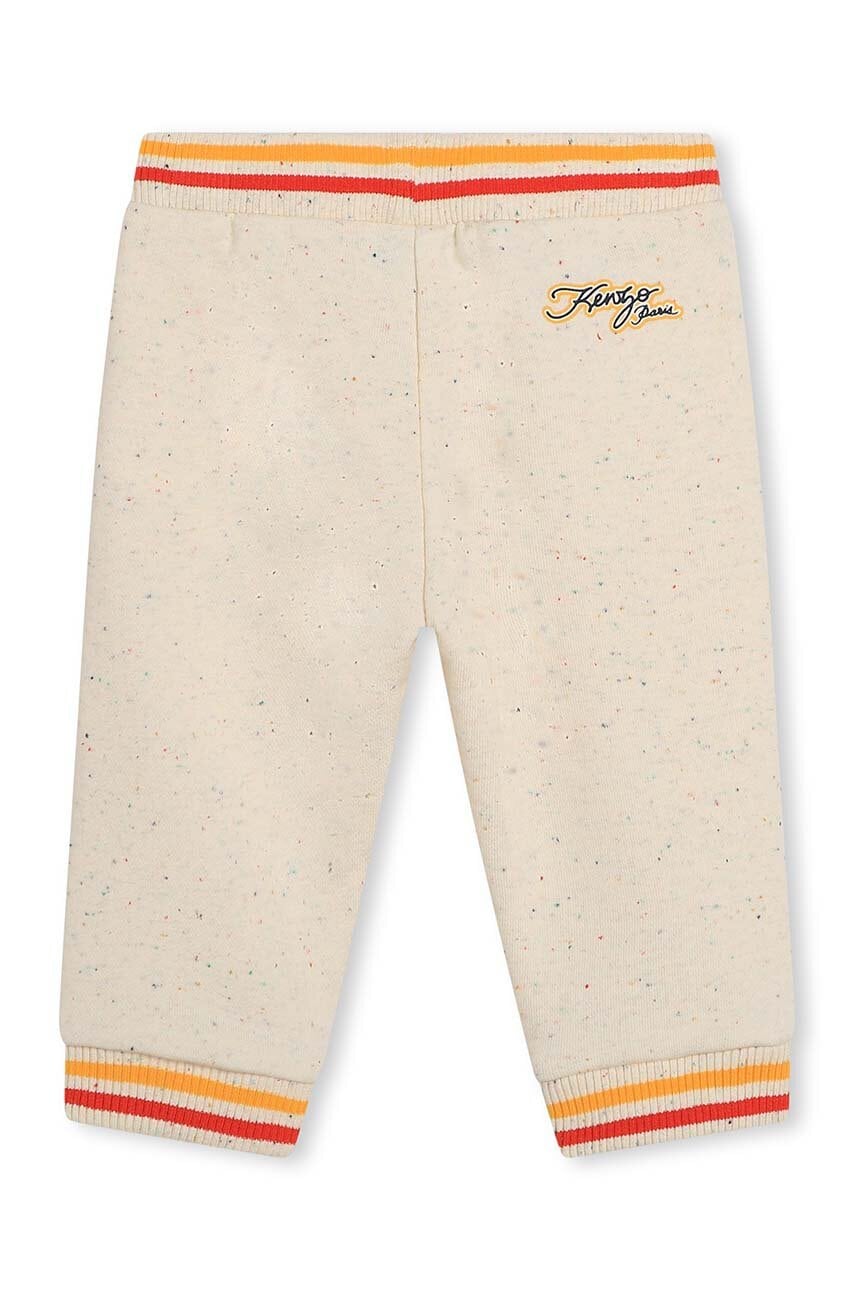 Детские спортивные штаны Kenzo Kids цвет бежевый с принтом Детские спортивные штаны Kenzo Kids цвет бежевый с принтом