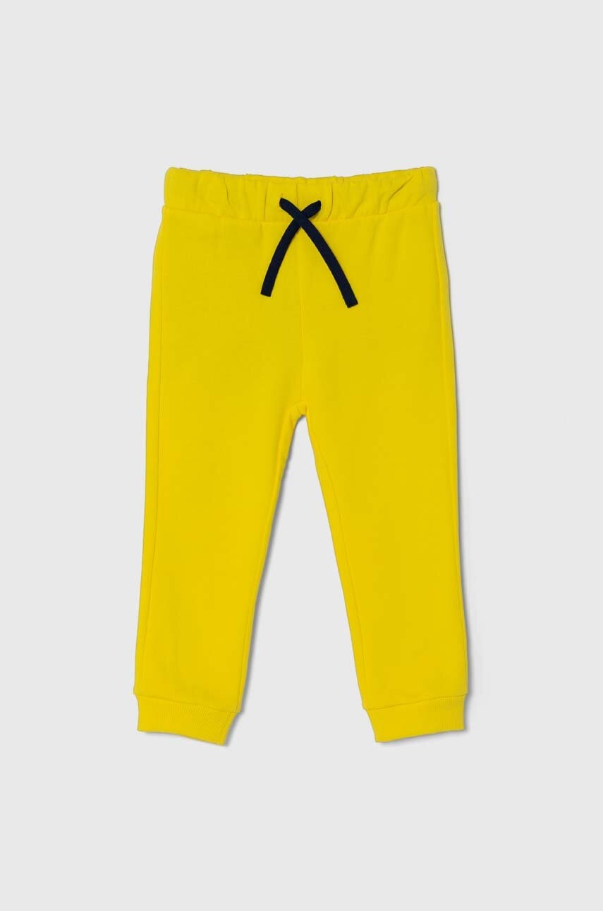 United Colors of Benetton pantaloni de trening din bumbac pentru copii culoarea galben, neted