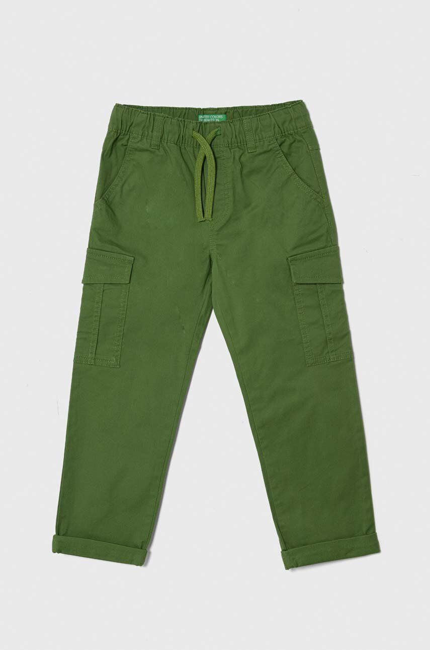 United Colors of Benetton pantaloni copii culoarea verde, neted