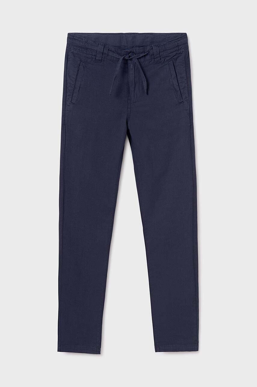 Mayoral pantaloni cu amestec de in pentru copii culoarea albastru marin, neted