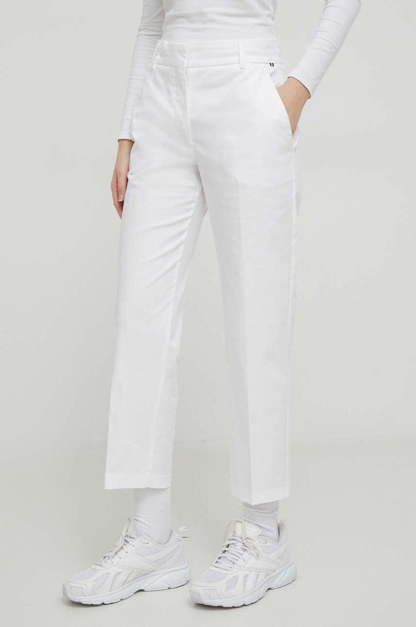 Levně Kalhoty Tommy Hilfiger dámské, bílá barva, jednoduché, high waist