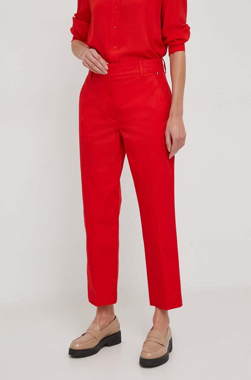 Levně Kalhoty Tommy Hilfiger dámské, červená barva, jednoduché, high waist