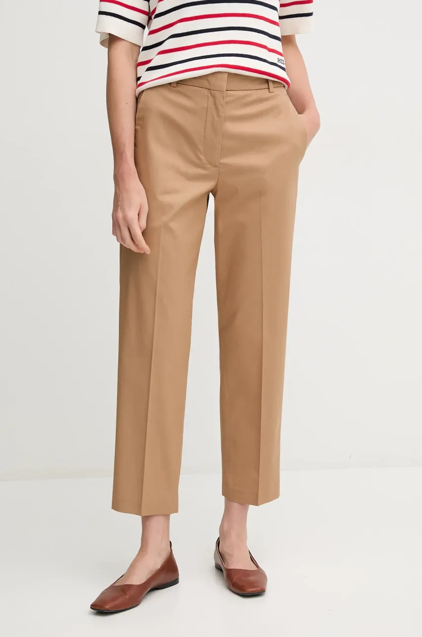 Levně Kalhoty Tommy Hilfiger dámské, hnědá barva, jednoduché, high waist, WW0WW40504