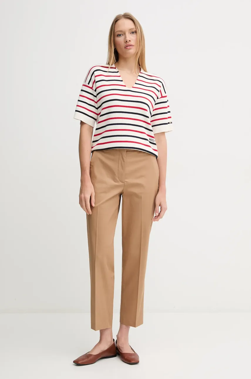 Брюки Tommy Hilfiger женские цвет коричневый прямые высокая посадка WW0WW40504 Брюки Tommy Hilfiger женские цвет коричневый прямые высокая посадка WW0WW40504