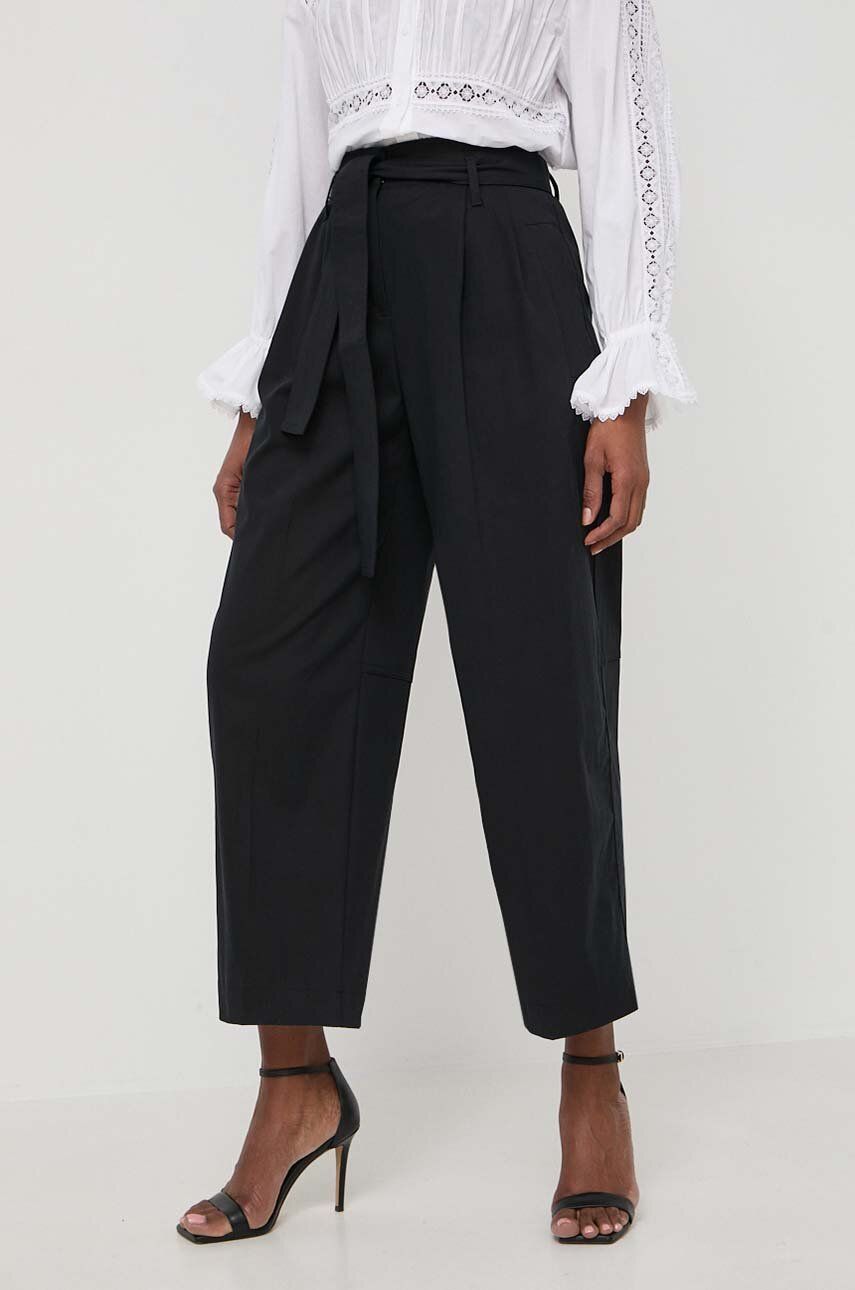 BOSS pantaloni femei, culoarea negru, lat, high waist 50505609