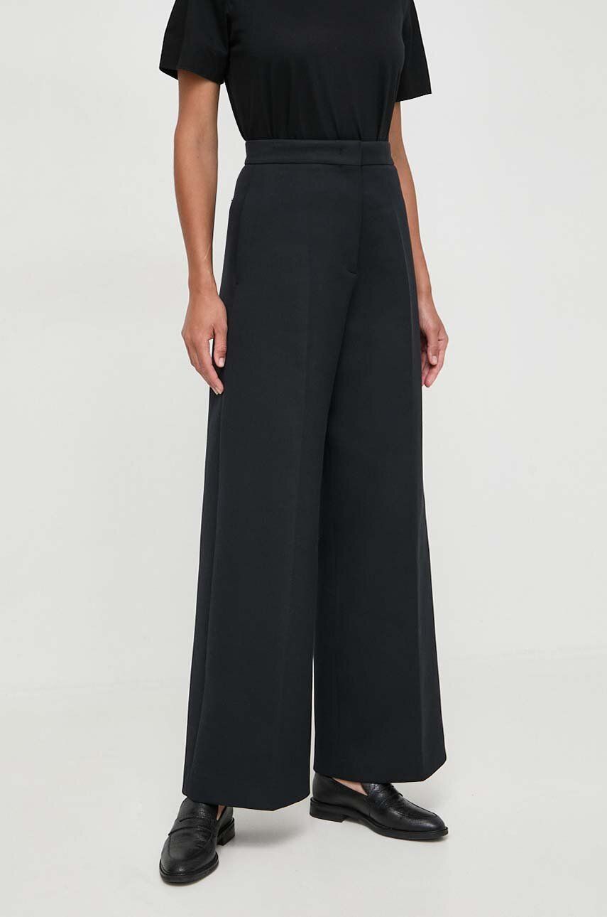Kalhoty BOSS dámské, černá barva, široké, high waist, 50505961