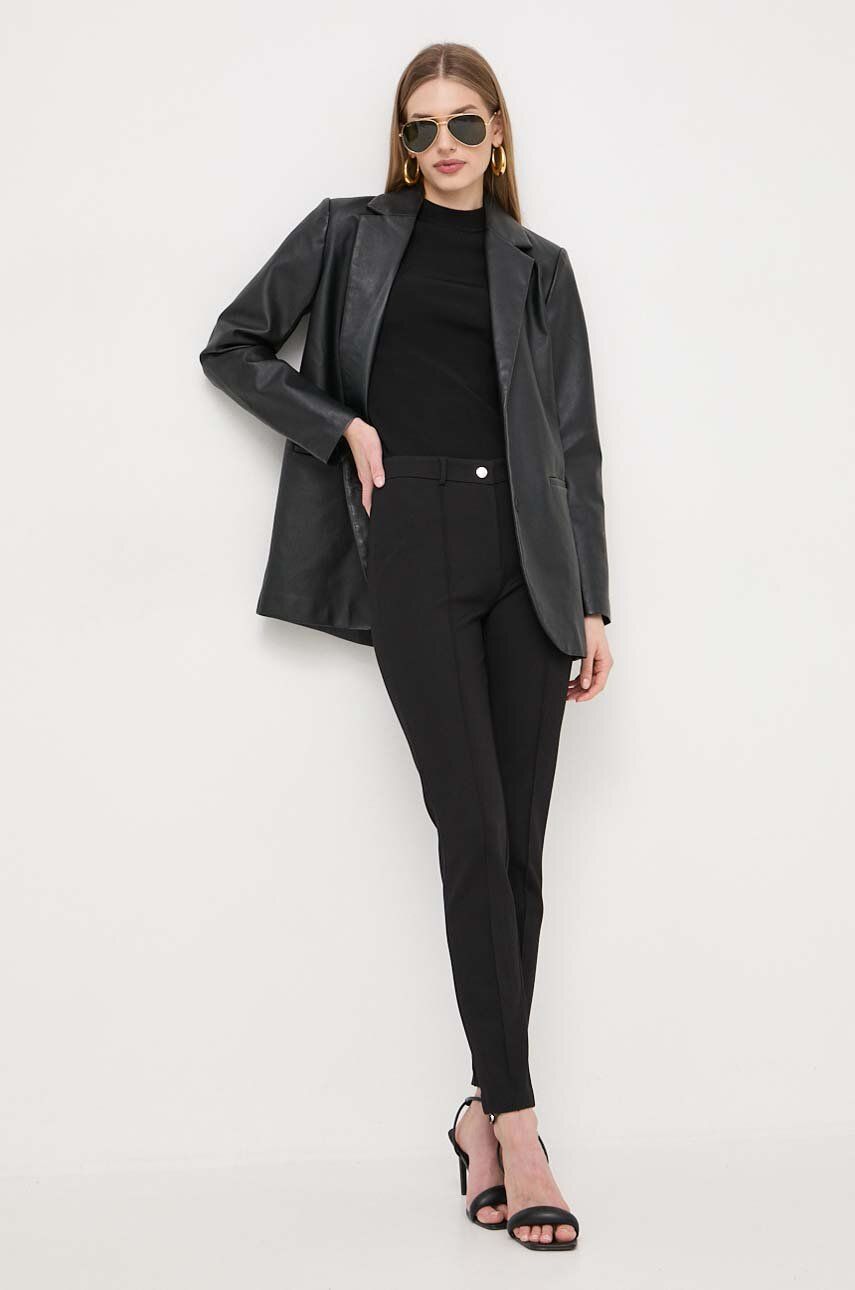 Levně Kalhoty BOSS dámské, černá barva, přiléhavé, high waist, 50511613