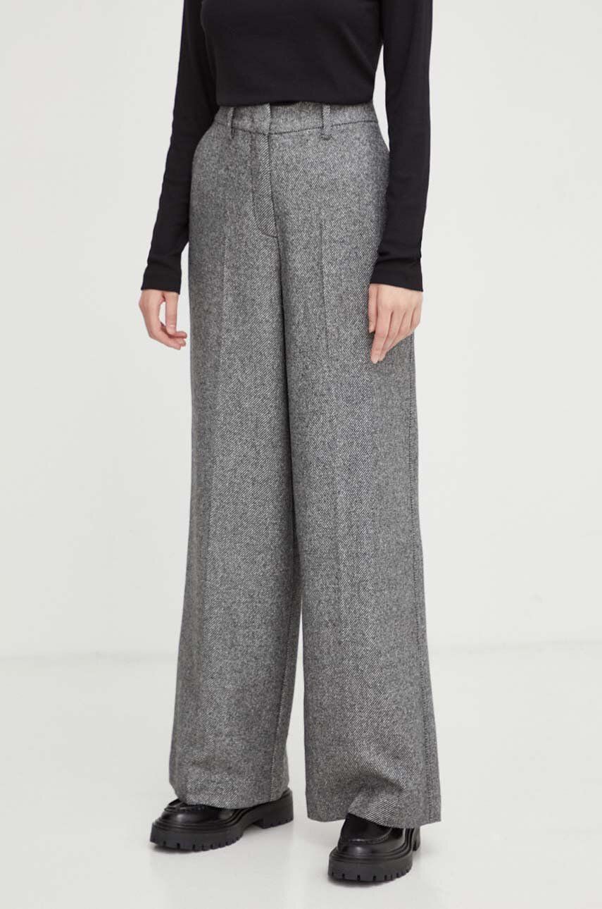 Vlněné kalhoty Marc O'Polo šedá barva, jednoduché, high waist