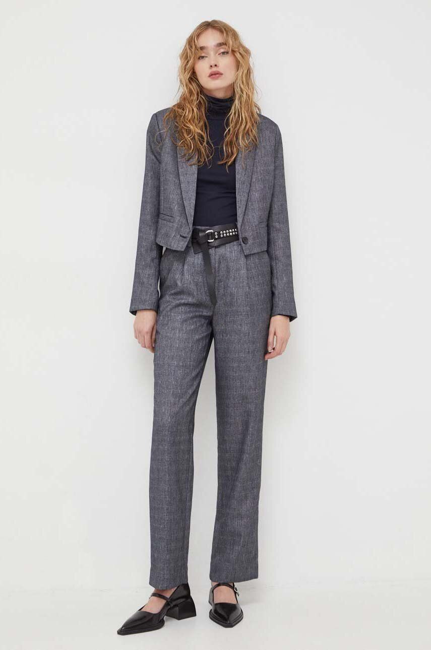Bruuns Bazaar pantaloni femei, culoarea gri, drept, high waist