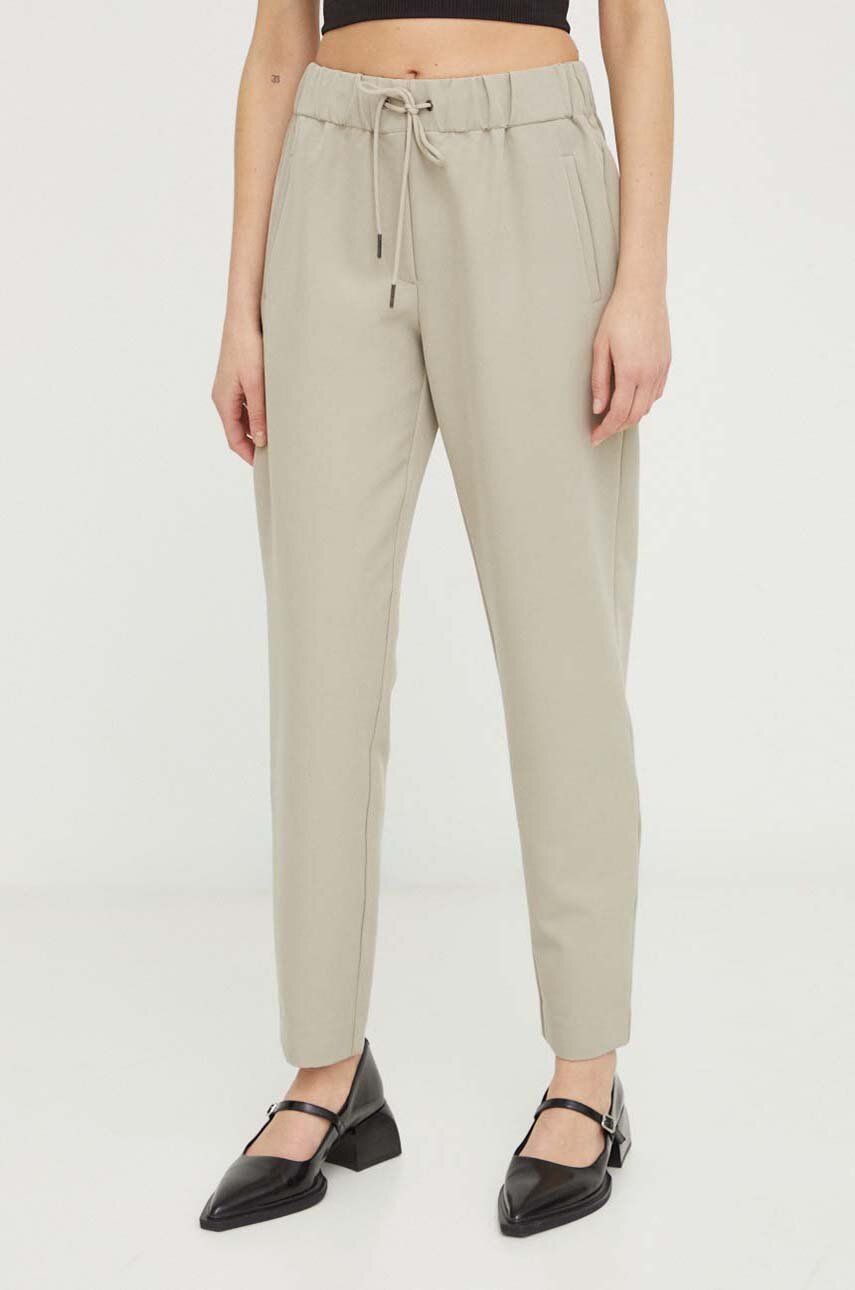 Kalhoty Bruuns Bazaar dámské, béžová barva, high waist