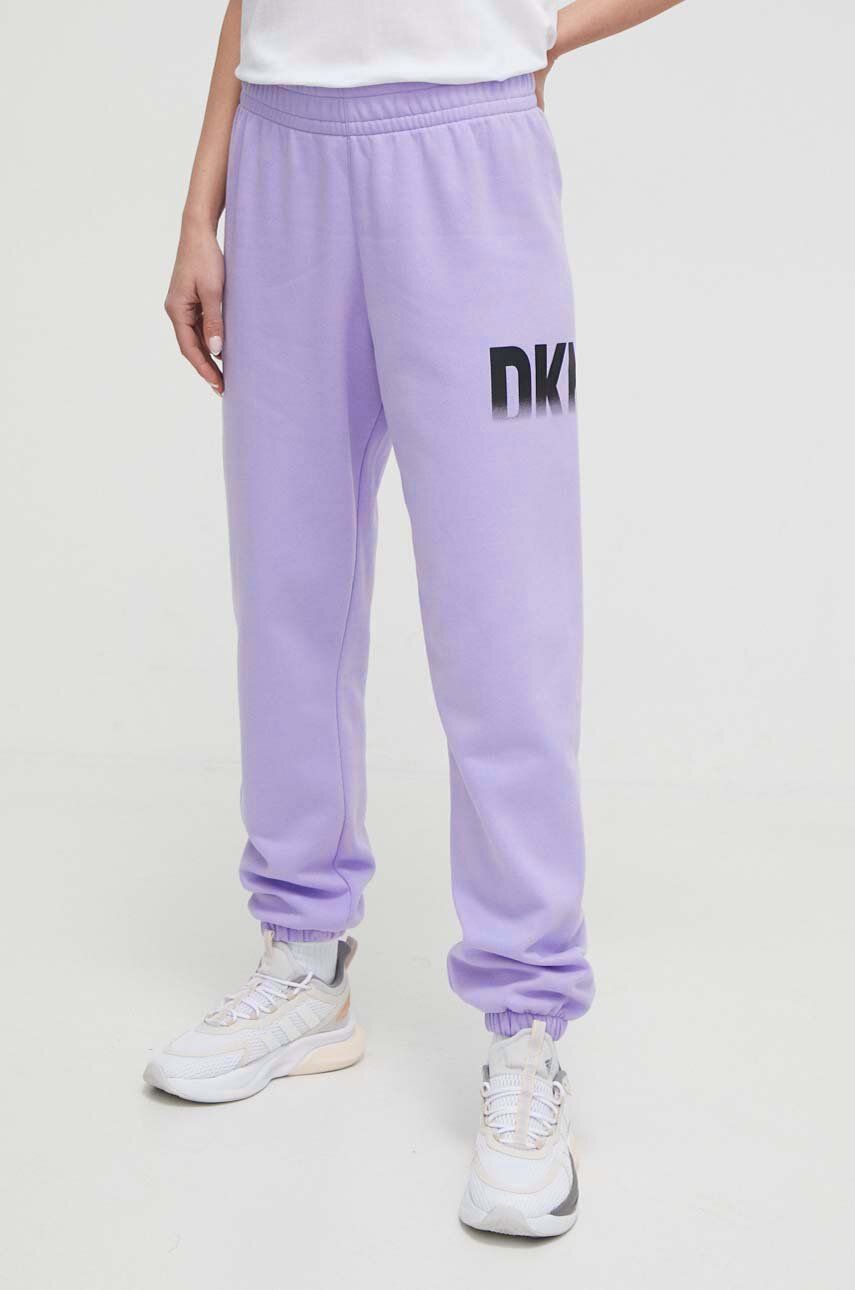 Dkny pantaloni de trening culoarea violet, cu imprimeu