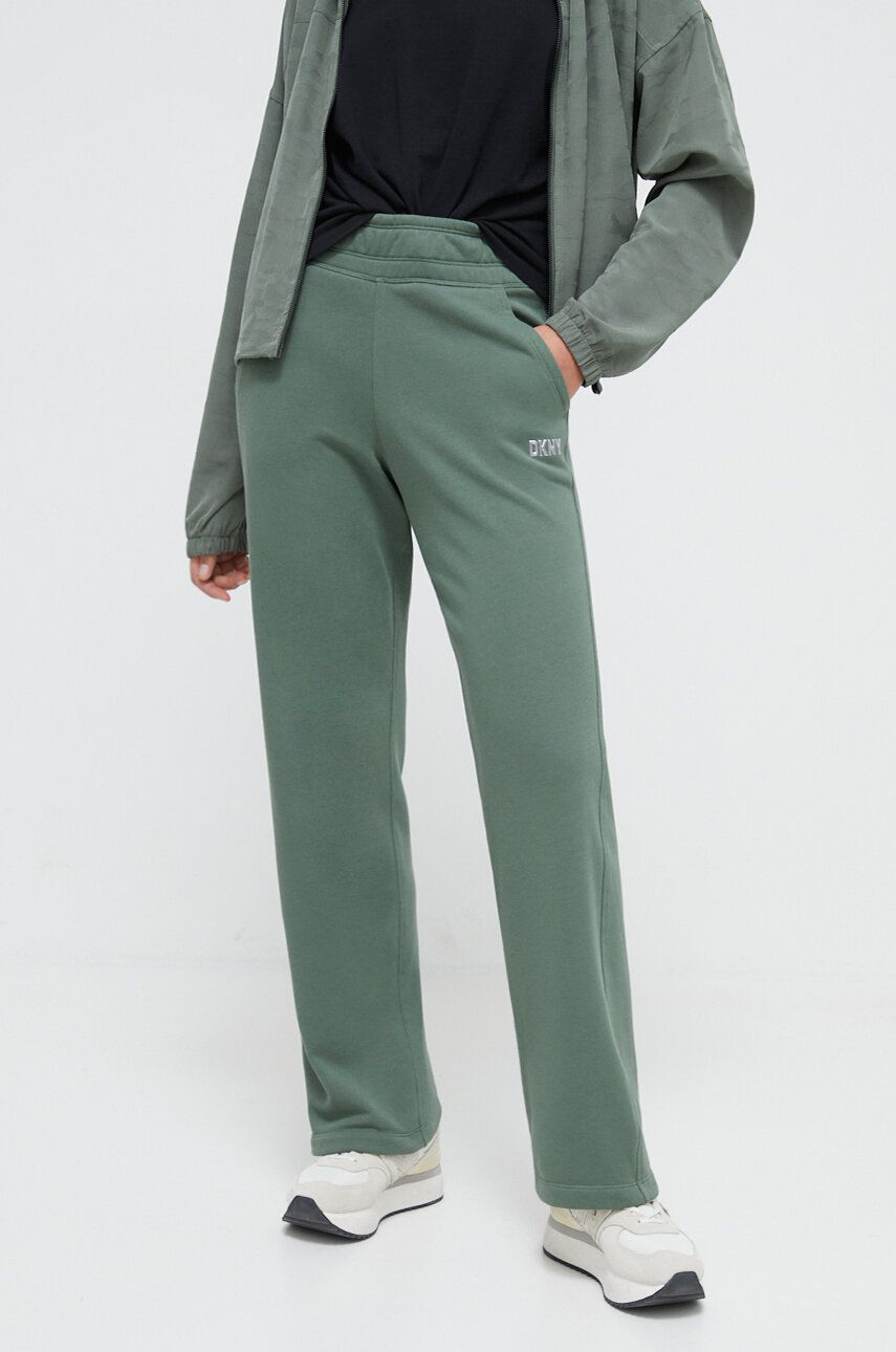 Dkny pantaloni de trening culoarea verde, neted