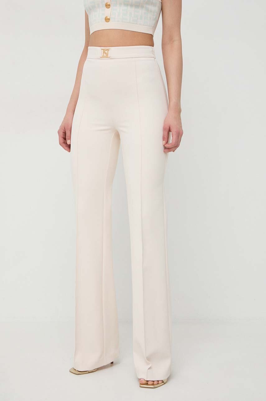 Elisabetta Franchi pantaloni femei, culoarea bej, evazati, high waist