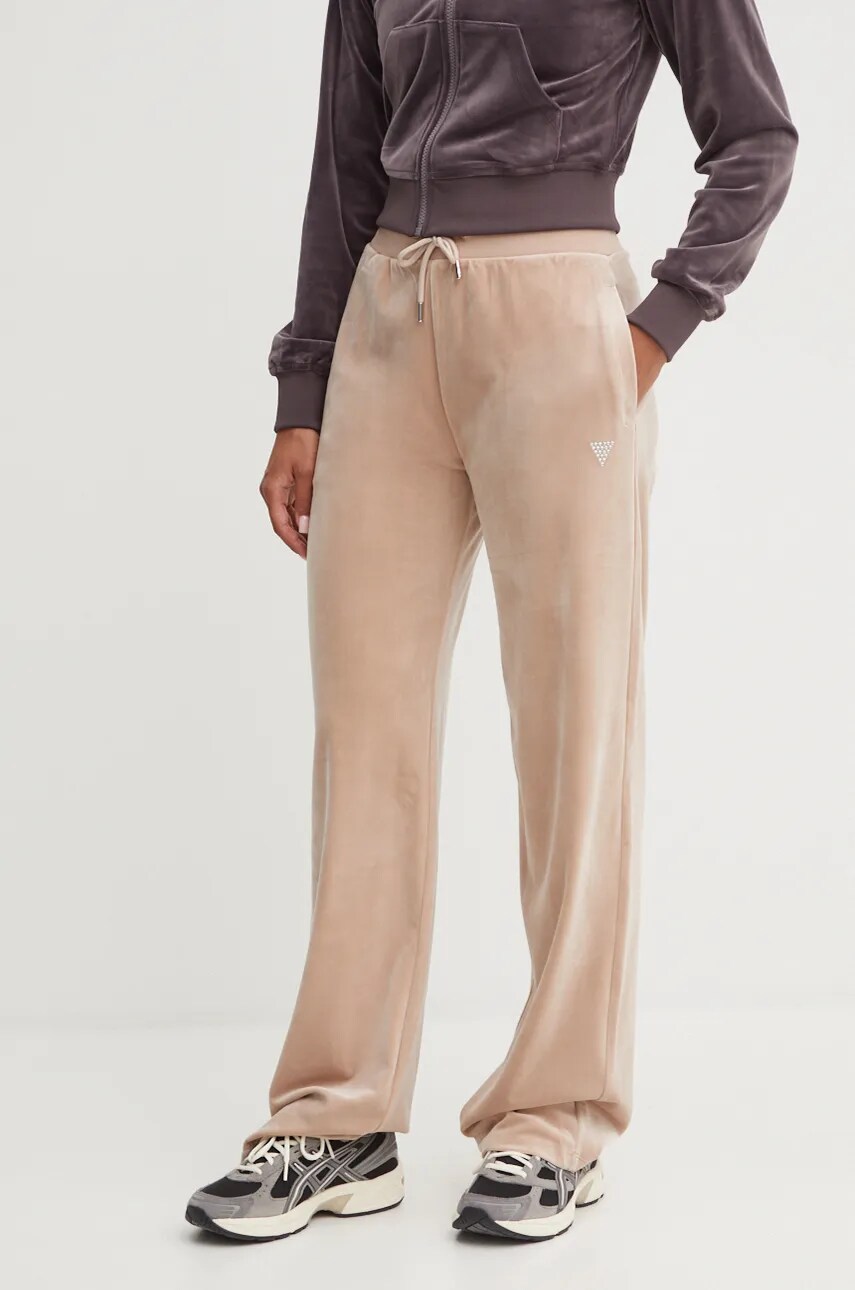 Levně Tepláky Guess COUTURE hnědá barva, s aplikací, V3BB26 KBXI2