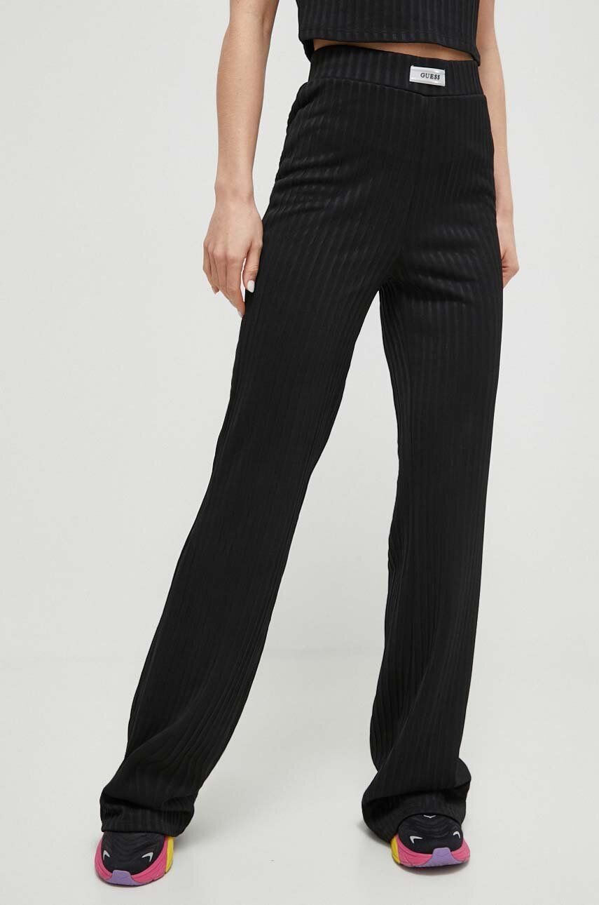 Kalhoty Guess ANNEKA dámské, černá barva, přiléhavé, high waist, V4RB06 KC2U2