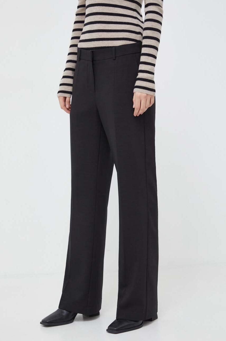 Herskind pantaloni femei, culoarea negru, drept, high waist