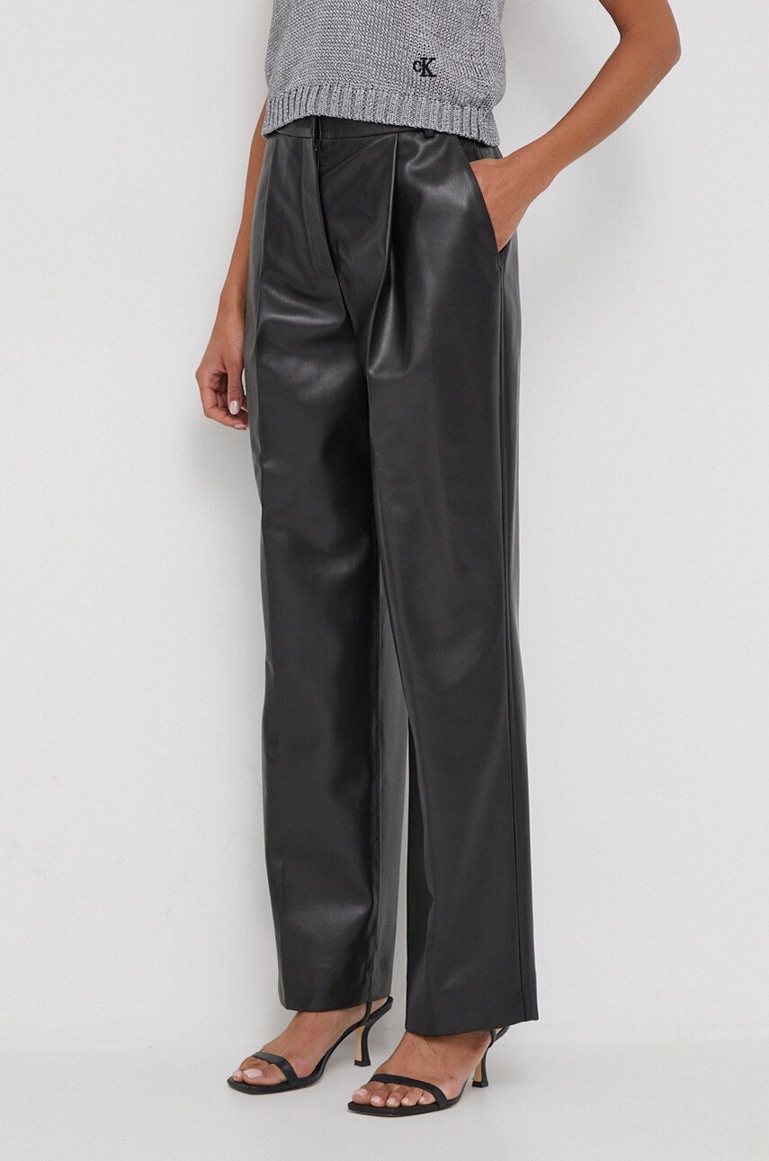 Levně Kalhoty Calvin Klein dámské, černá barva, široké, high waist, K20K206313