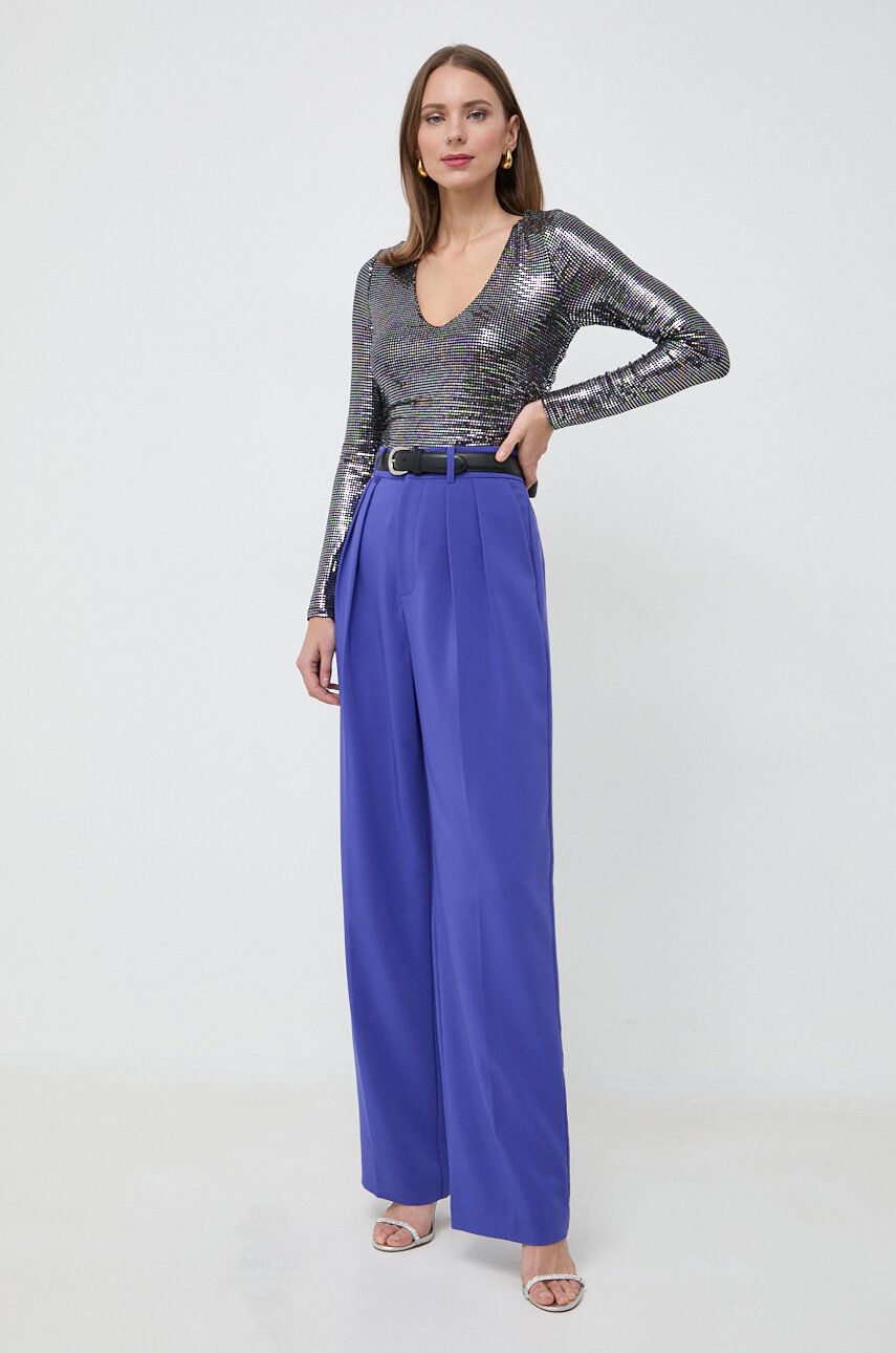 Levně Kalhoty Custommade Penny dámské, fialová barva, jednoduché, high waist, 999425550