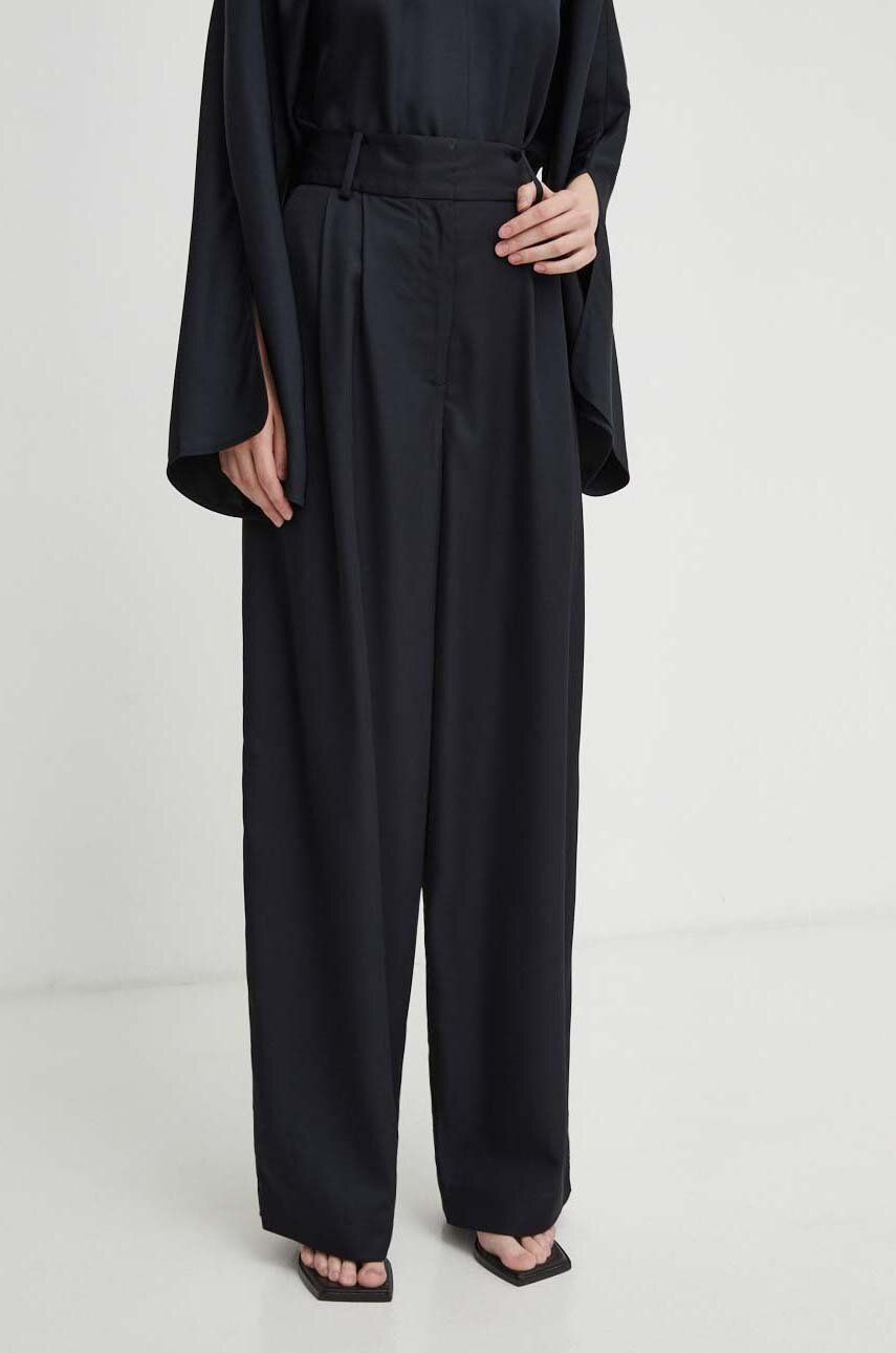 E-shop Kalhoty By Malene Birger dámské, černá barva, široké, high waist
