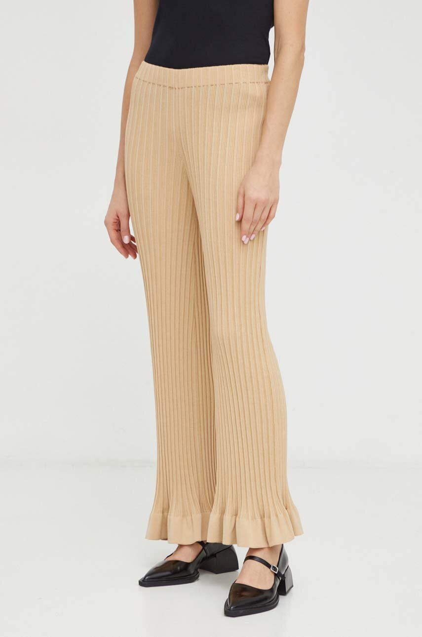 By Malene Birger pantaloni femei, culoarea bej, evazati, high waist