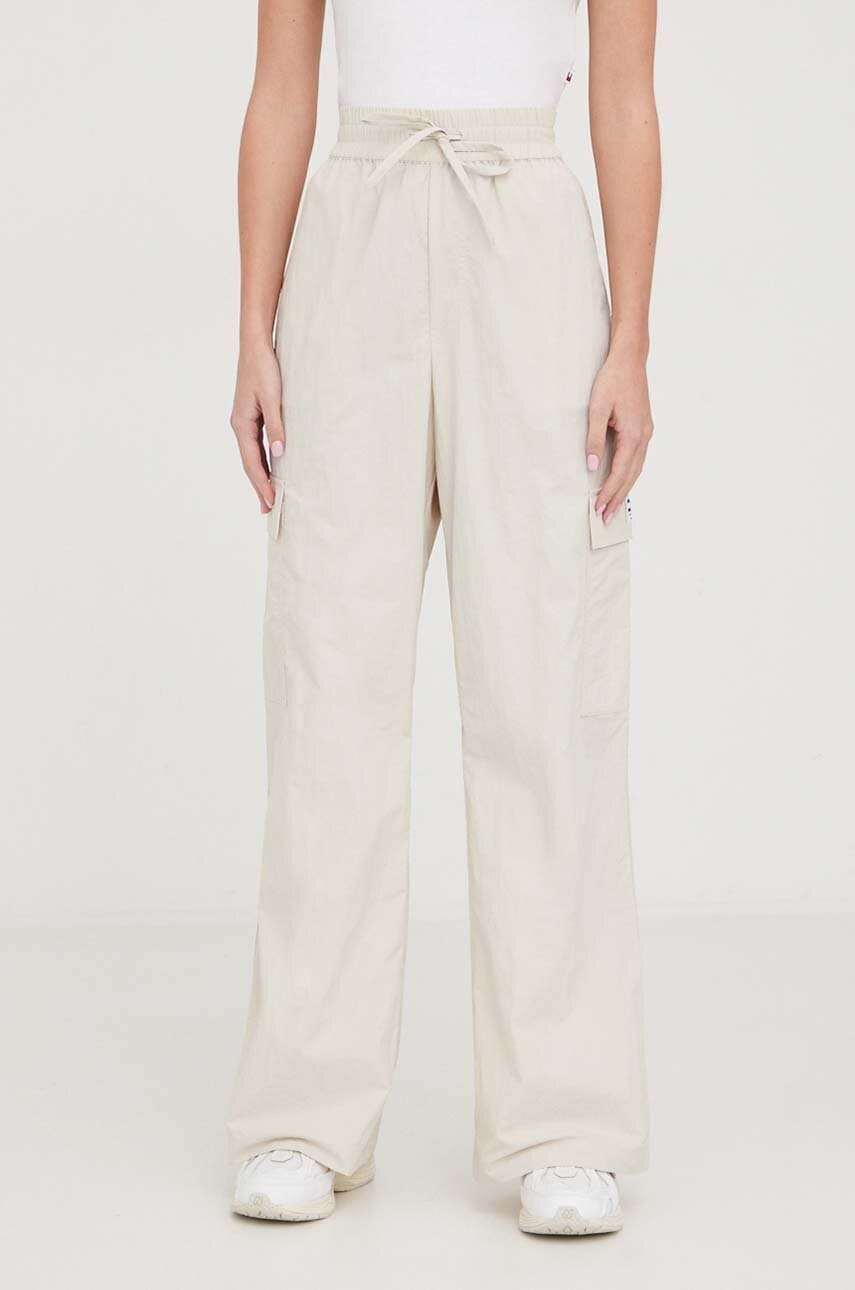 Tommy Jeans pantaloni femei, culoarea bej, lat, high waist DW0DW17317 Tommy Jeans pantaloni femei, culoarea bej, lat, high waist DW0DW17317