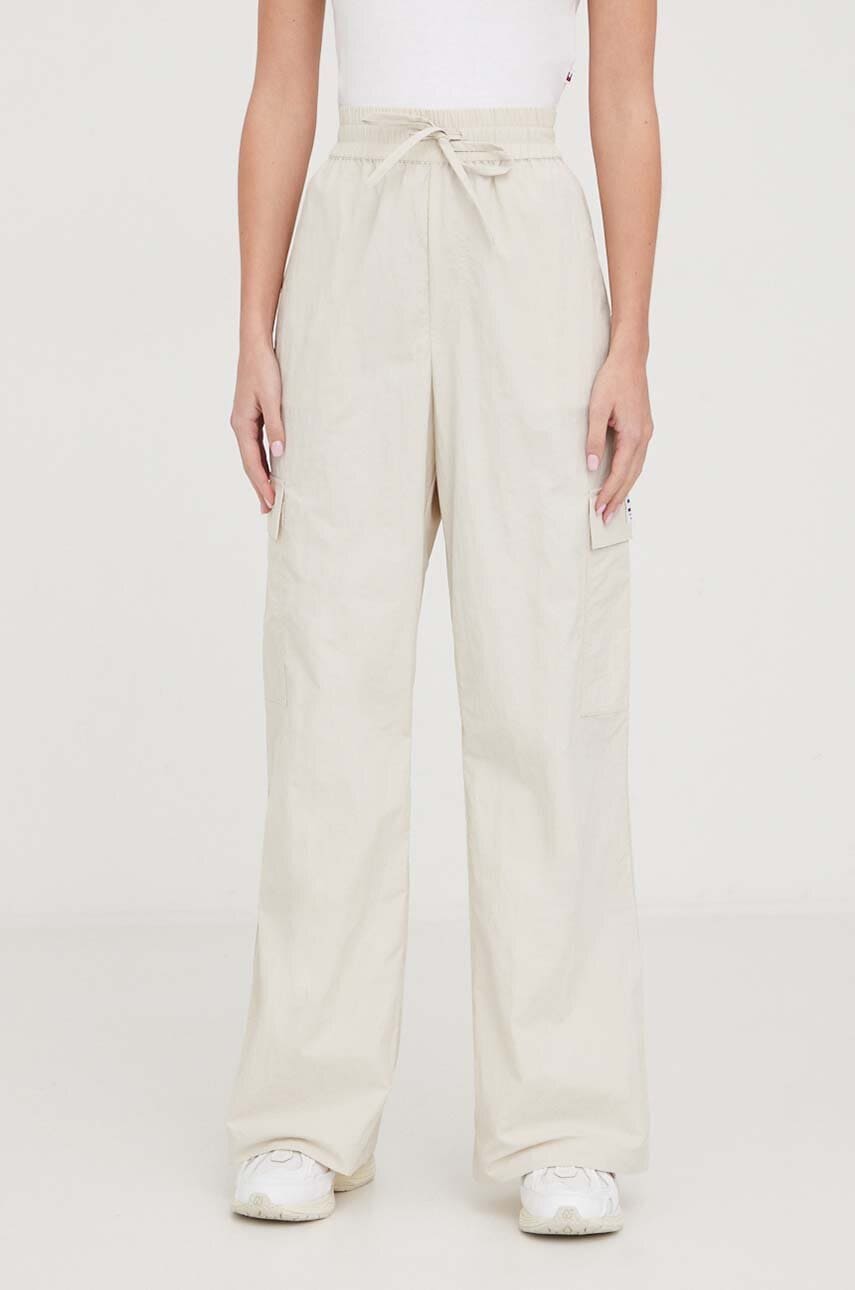 Tommy Jeans pantaloni femei, culoarea bej, lat, high waist