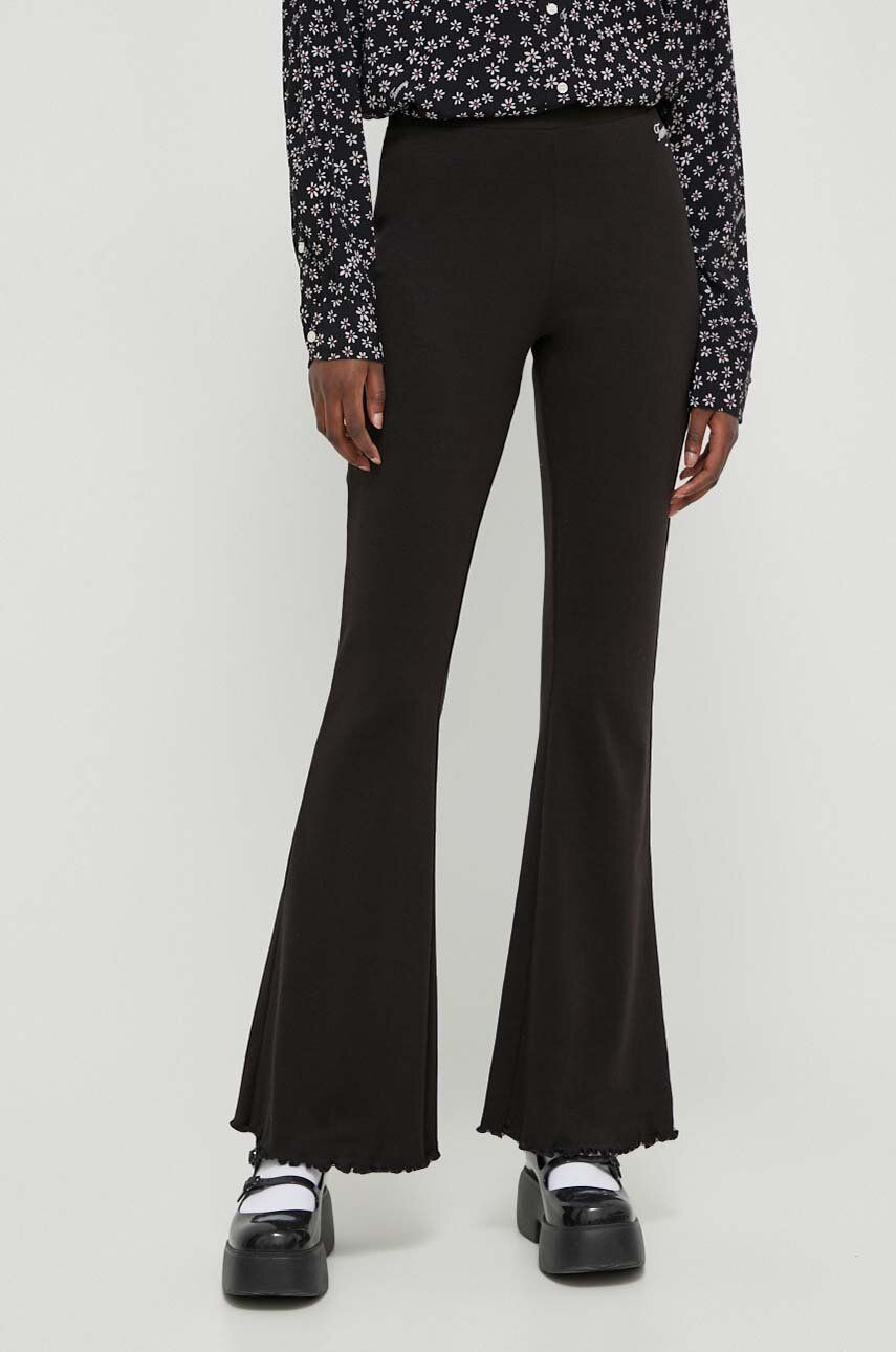 Levně Kalhoty Tommy Jeans dámské, černá barva, zvony, high waist, DW0DW17311