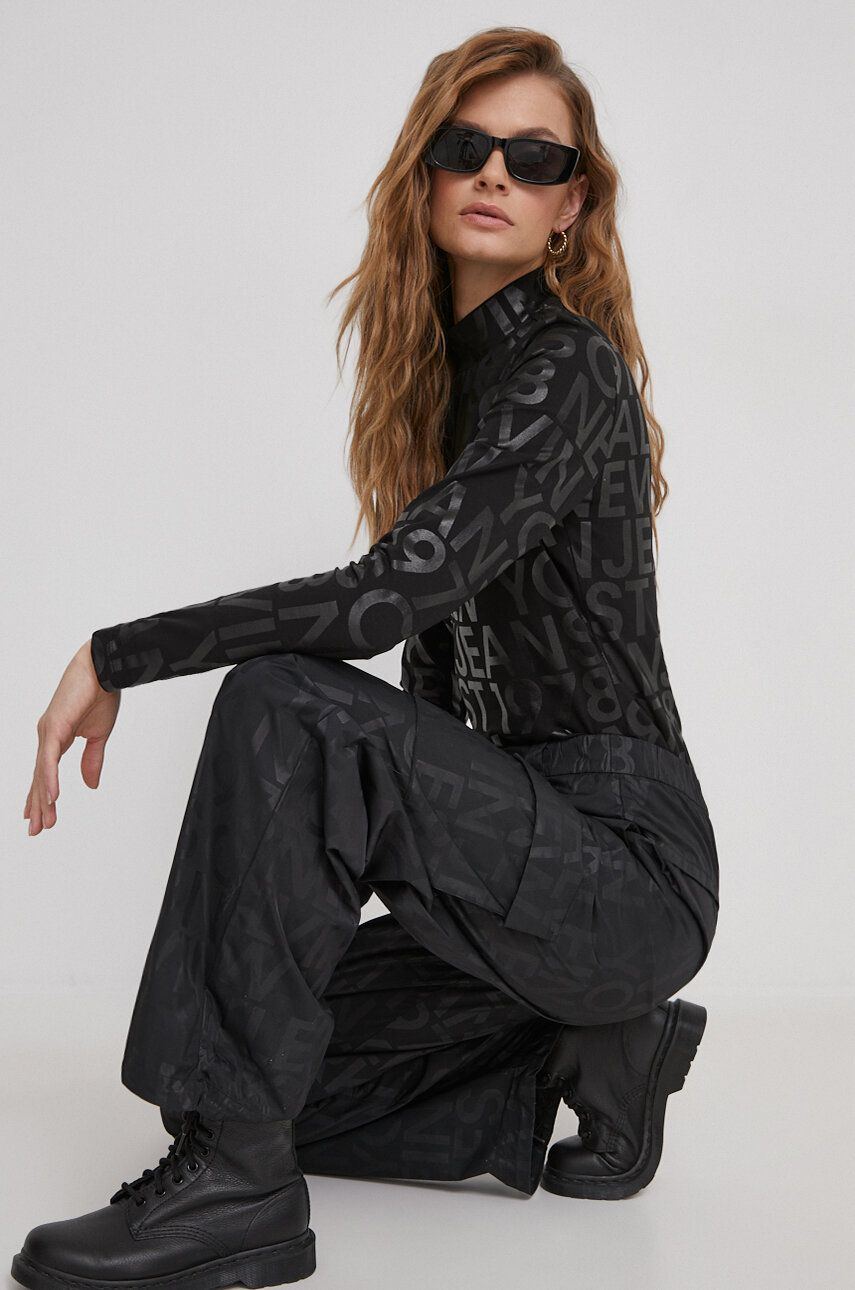Levně Kalhoty Calvin Klein Jeans dámské, černá barva, široké, high waist